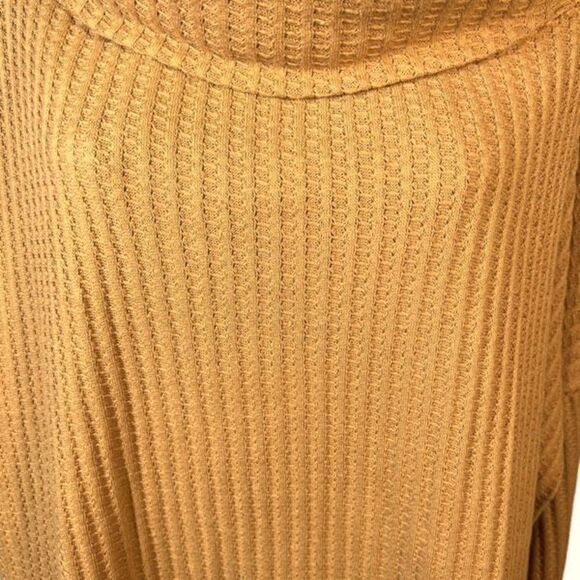 Free People Juicy Long Sleeve Cowl Neck Waffle Knit Split Back Top Mustard Sweat - Picture 9 of 16